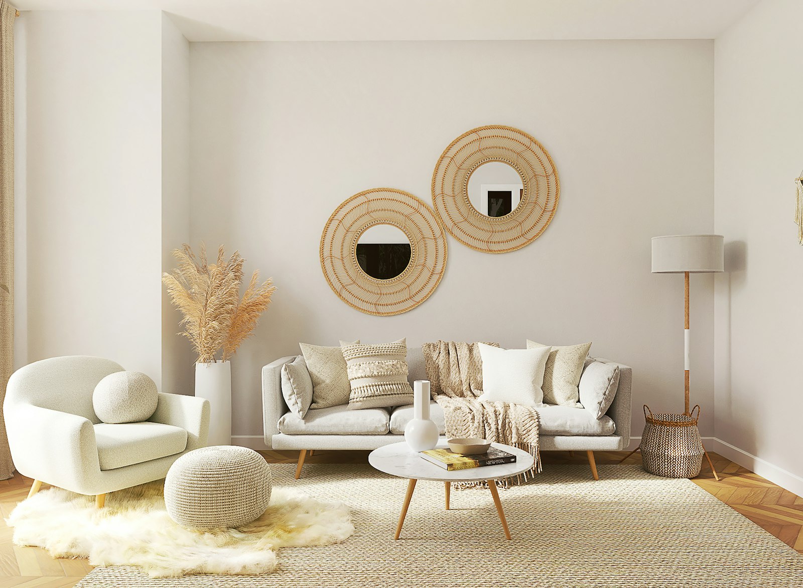 Salon rénové aux tons naturels